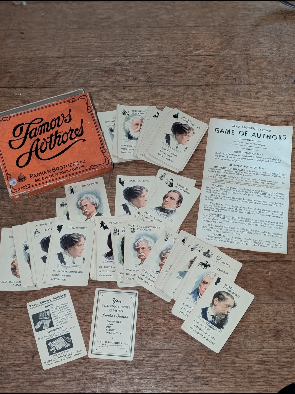 Vintage Parker Brothers Card Game 1943, Famous Authors, Complete with Box